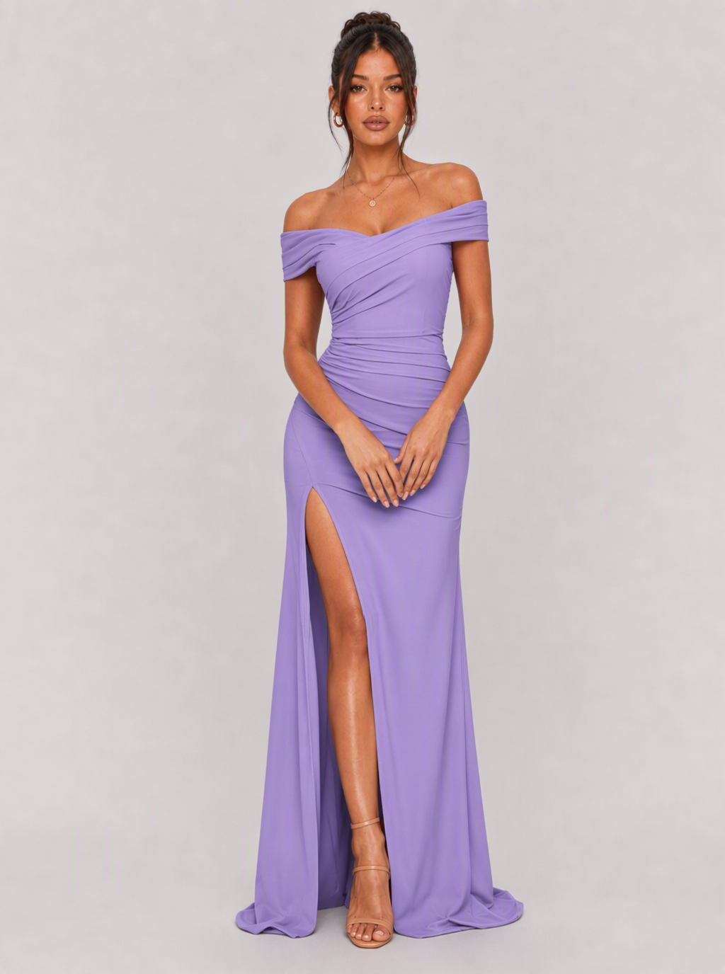 Zephrina Melisande off-shoulder slit maxi dress in red