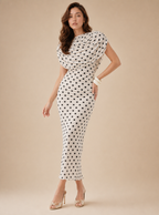 Zephrina Maelys draped polka dot midi dress in white