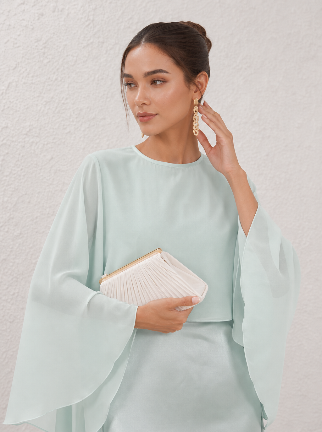 Zephrina Paloma satin cape maxi dress in green