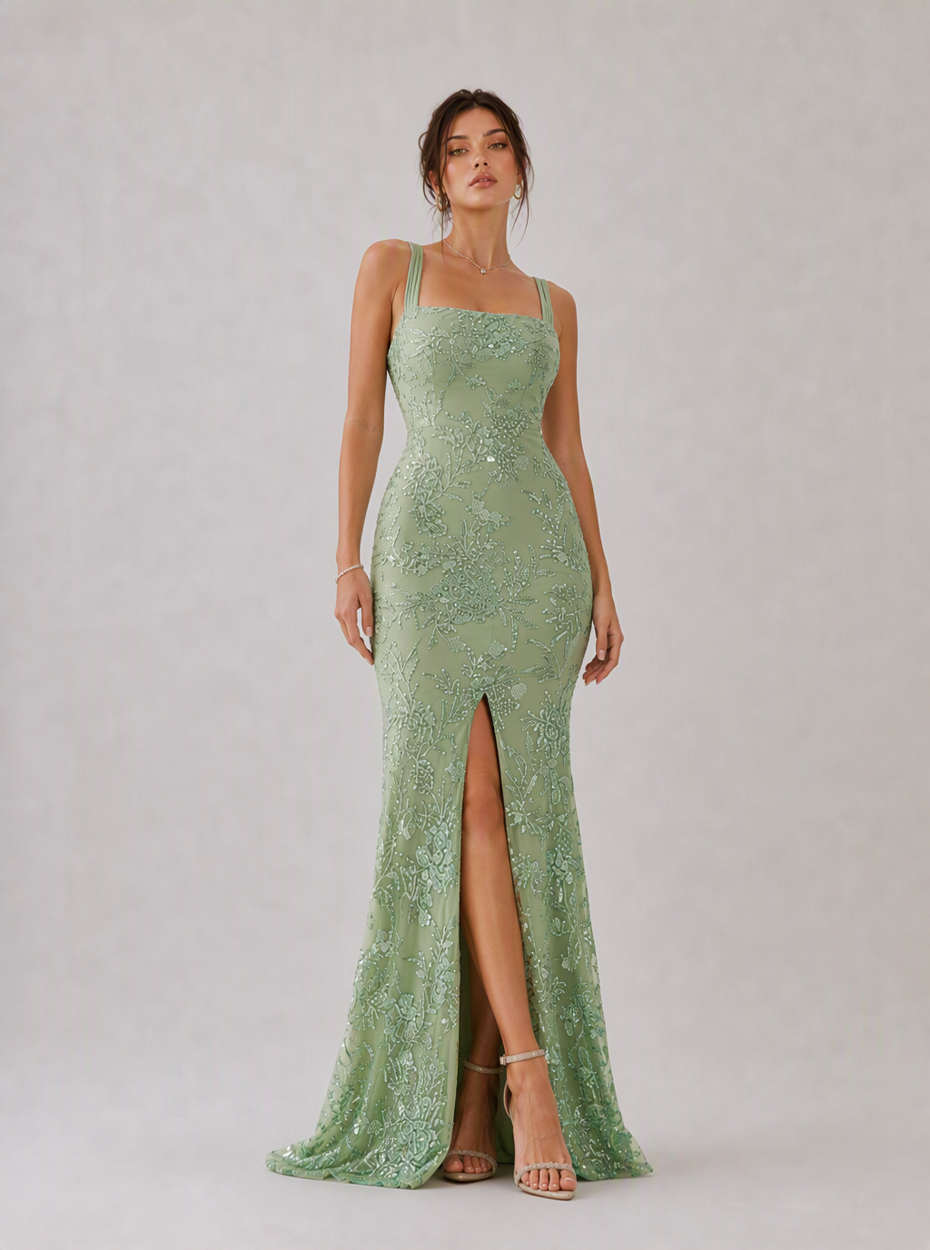 Zephrina Kallista beaded mesh maxi dress