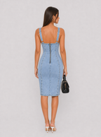 Zephrina Light Wash Corset Stitch Denim Midi Dress
