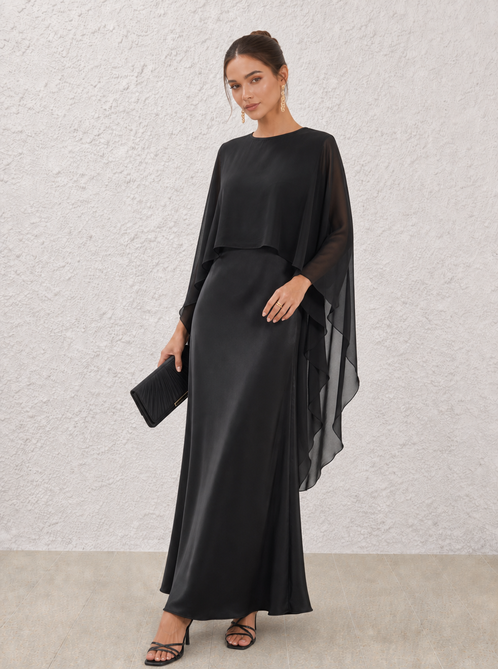 Zephrina Paloma satin cape maxi dress in green