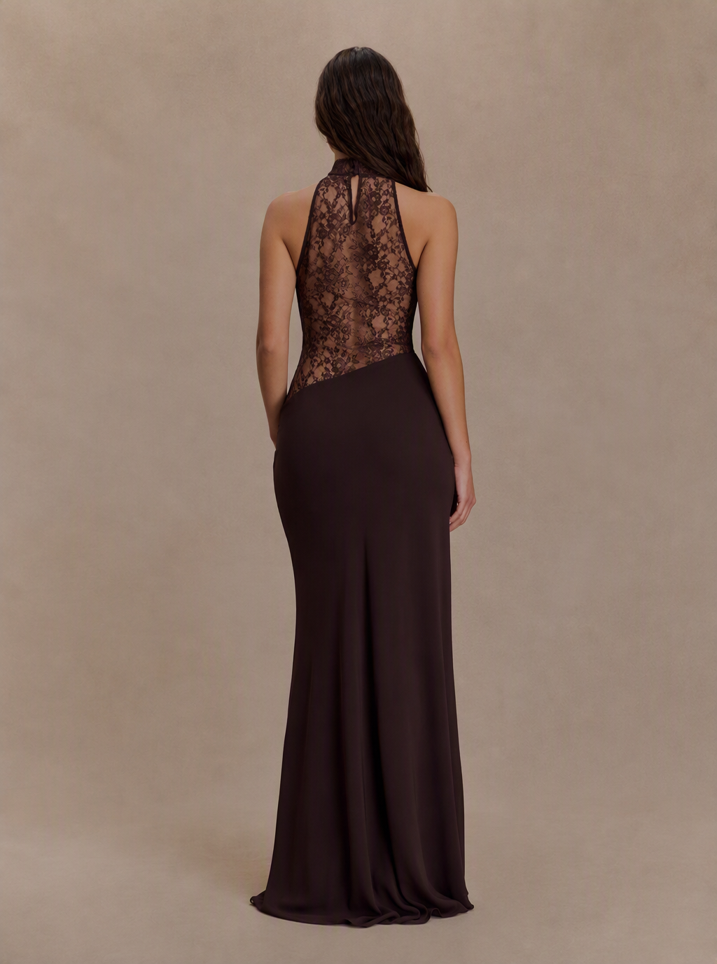 Zephrina Ysella lace panel knit maxi dress in coffee