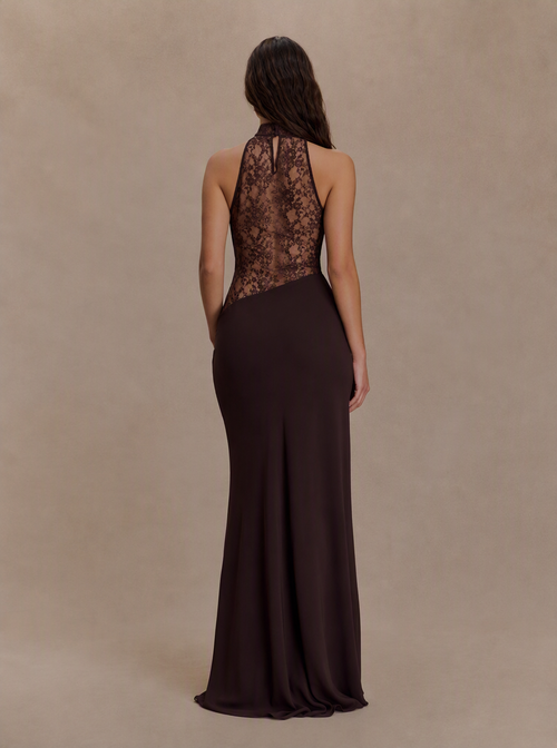 Zephrina Ysella lace panel knit maxi dress in coffee