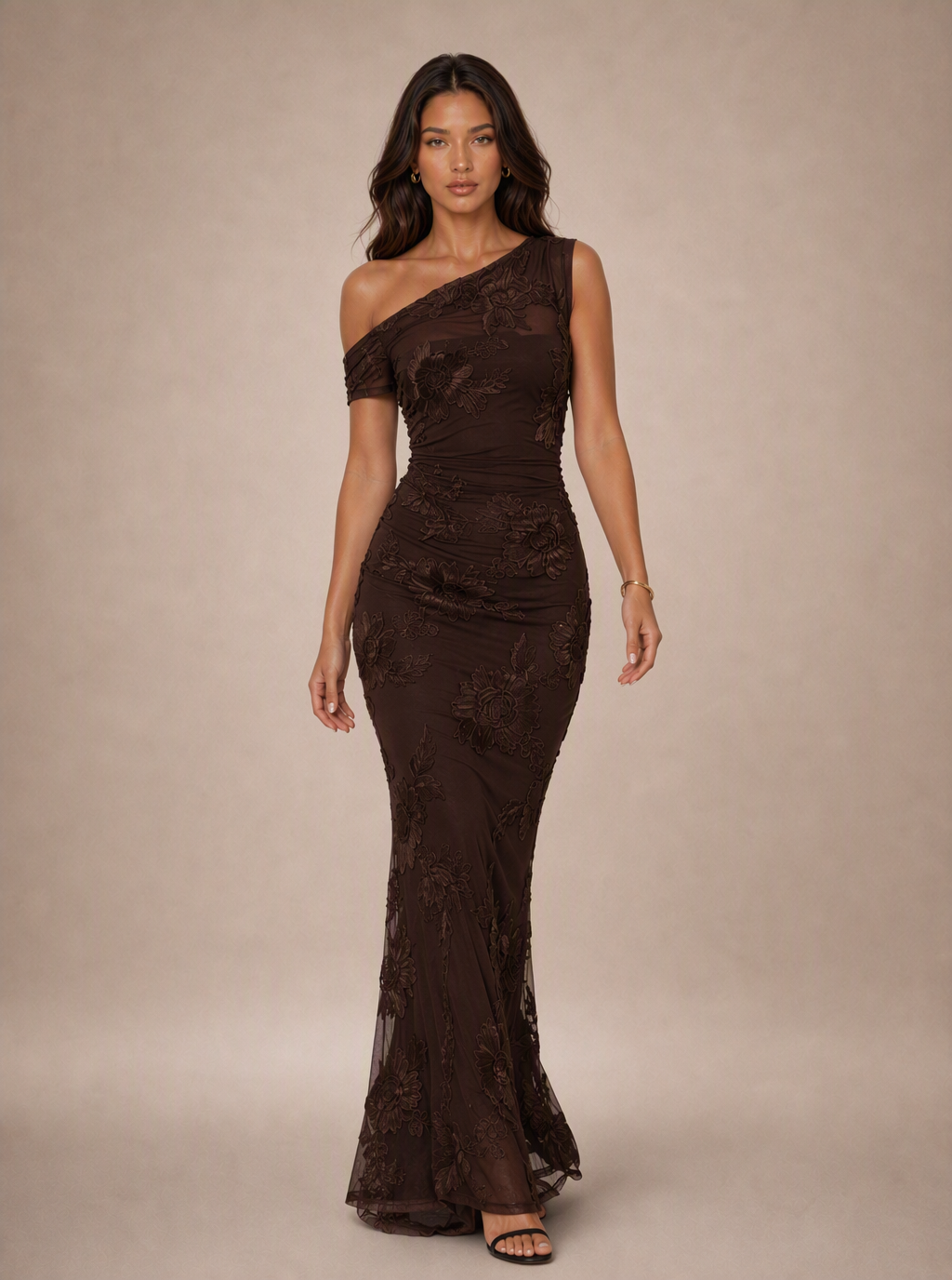 Zephrina Belviane one-shoulder embroidered maxi dress