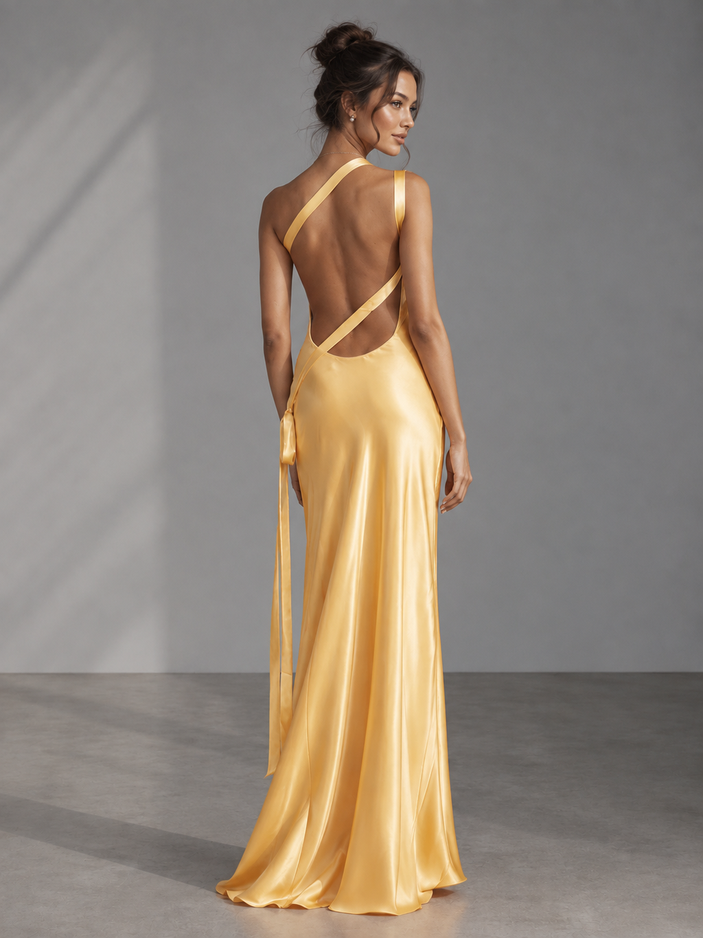 Zephrina Emerelle cowl satin maxi dress in yellow