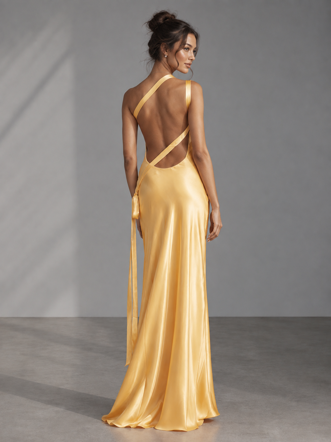 Zephrina Emerelle cowl satin maxi dress in yellow