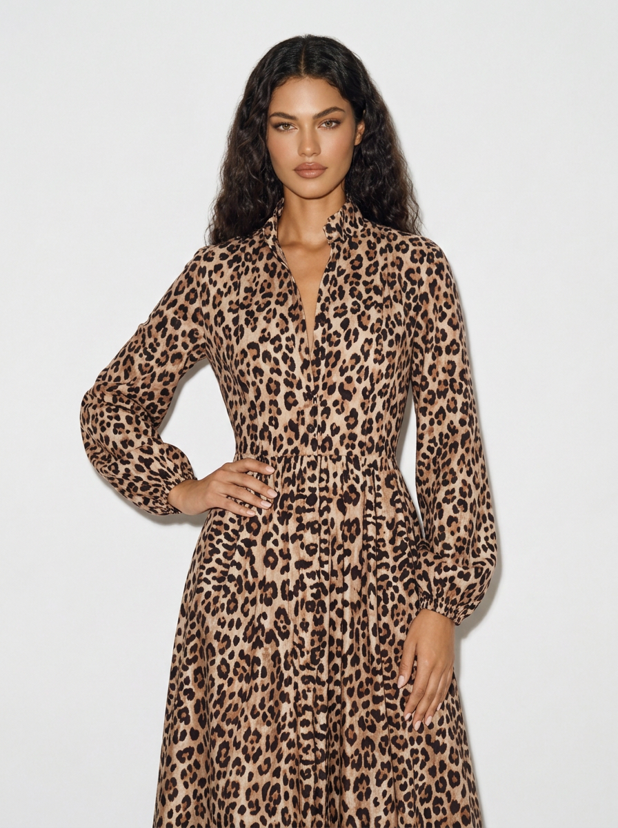 Zephrina Yvette leopard shirt maxi dress in brown