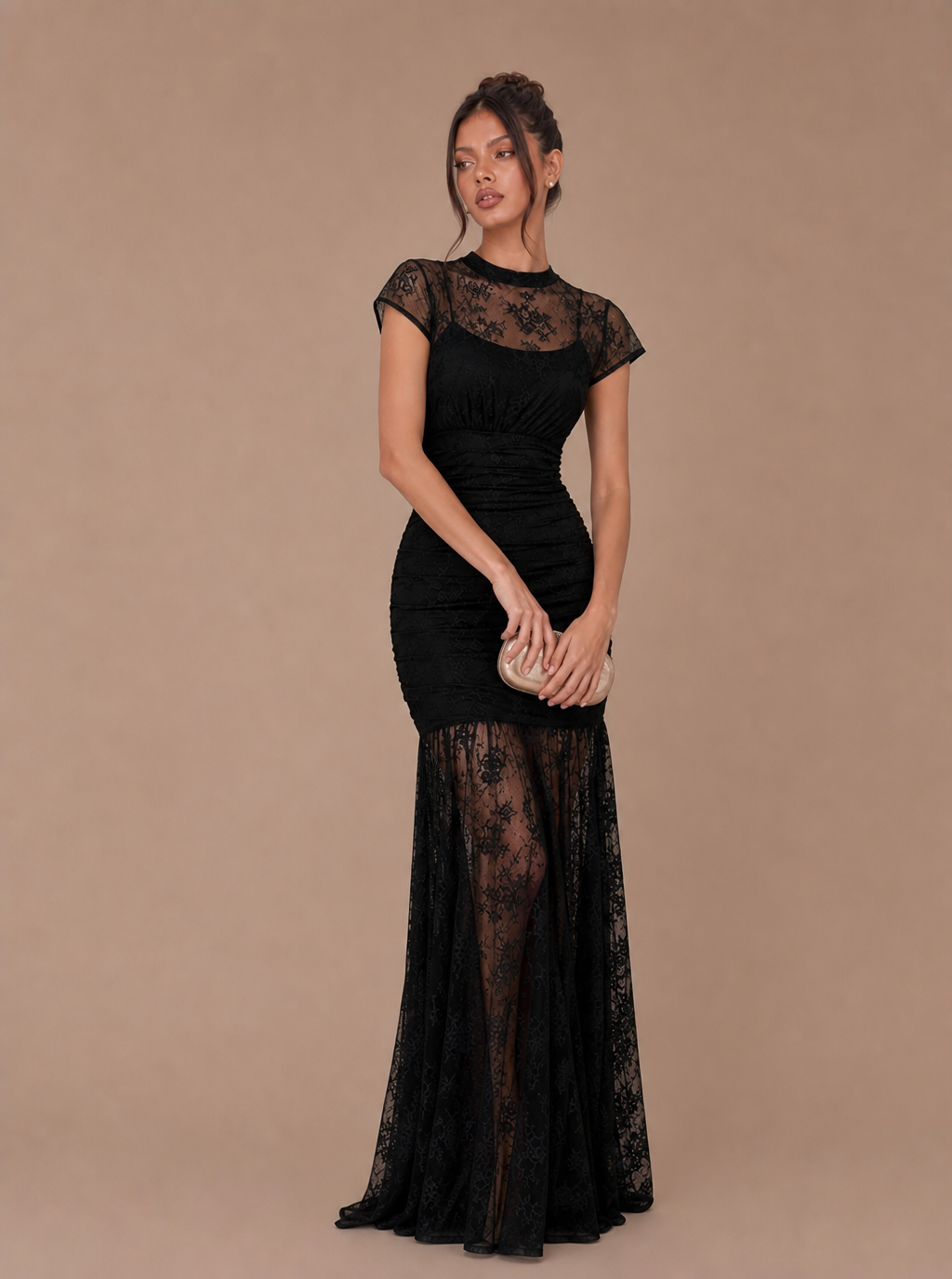 Zephrina Liorisse lace mesh maxi dress in black