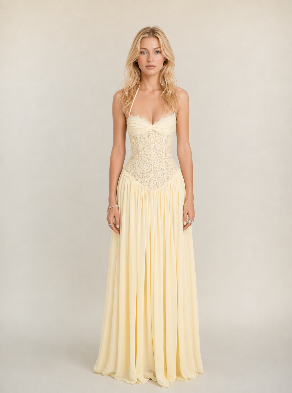 Abito maxi in chiffon con corsetto Lillian