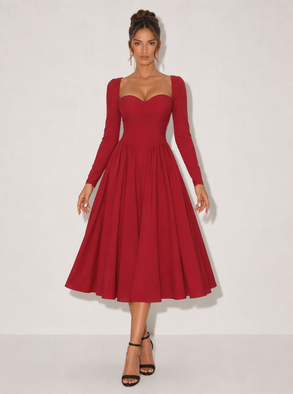 Zephrina Celestine sweetheart knit midi dress in red