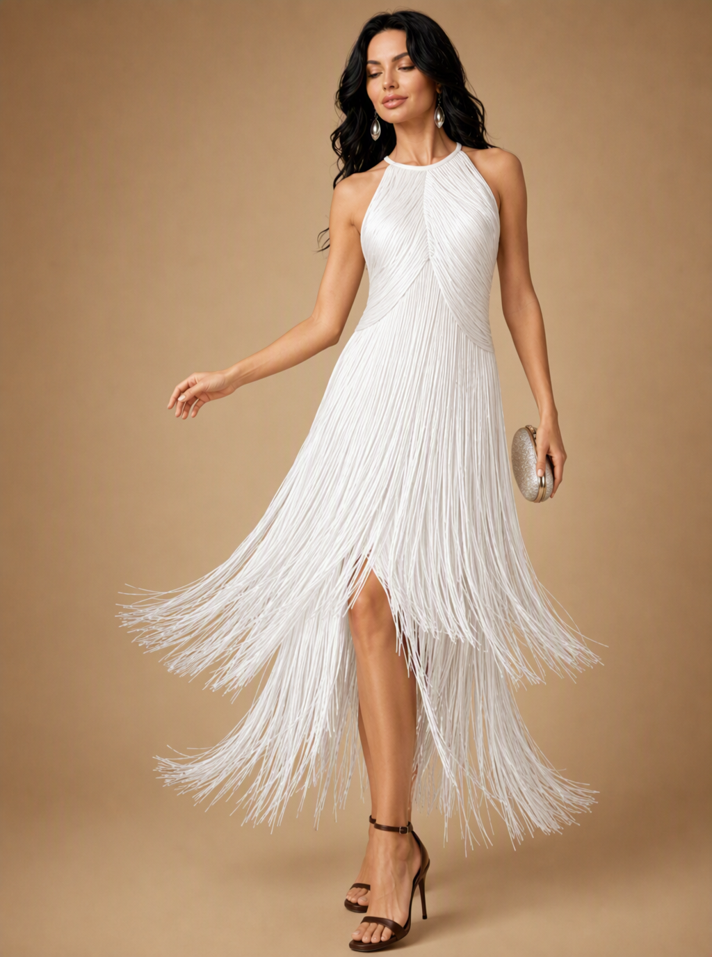 Zephrina Sabina fringe halter midi dress