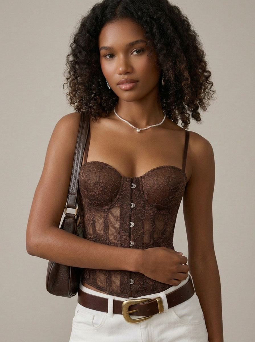 Zephrina Sabella lace corset bra in brown