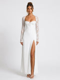 Zephrina Odalise lace sleeve slit maxi dress in white