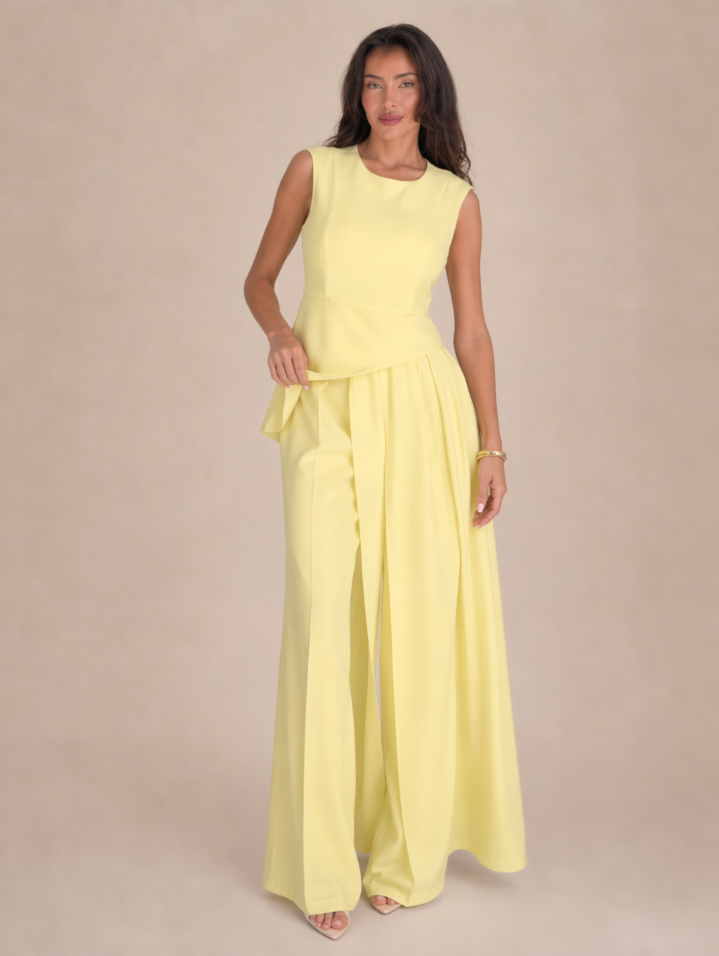 Sleeveless Asymmetrical Peplum Top & Wide Leg Pants Two Piece Set