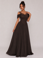 Zephrina Givara lace sleeve maxi dress in brown
