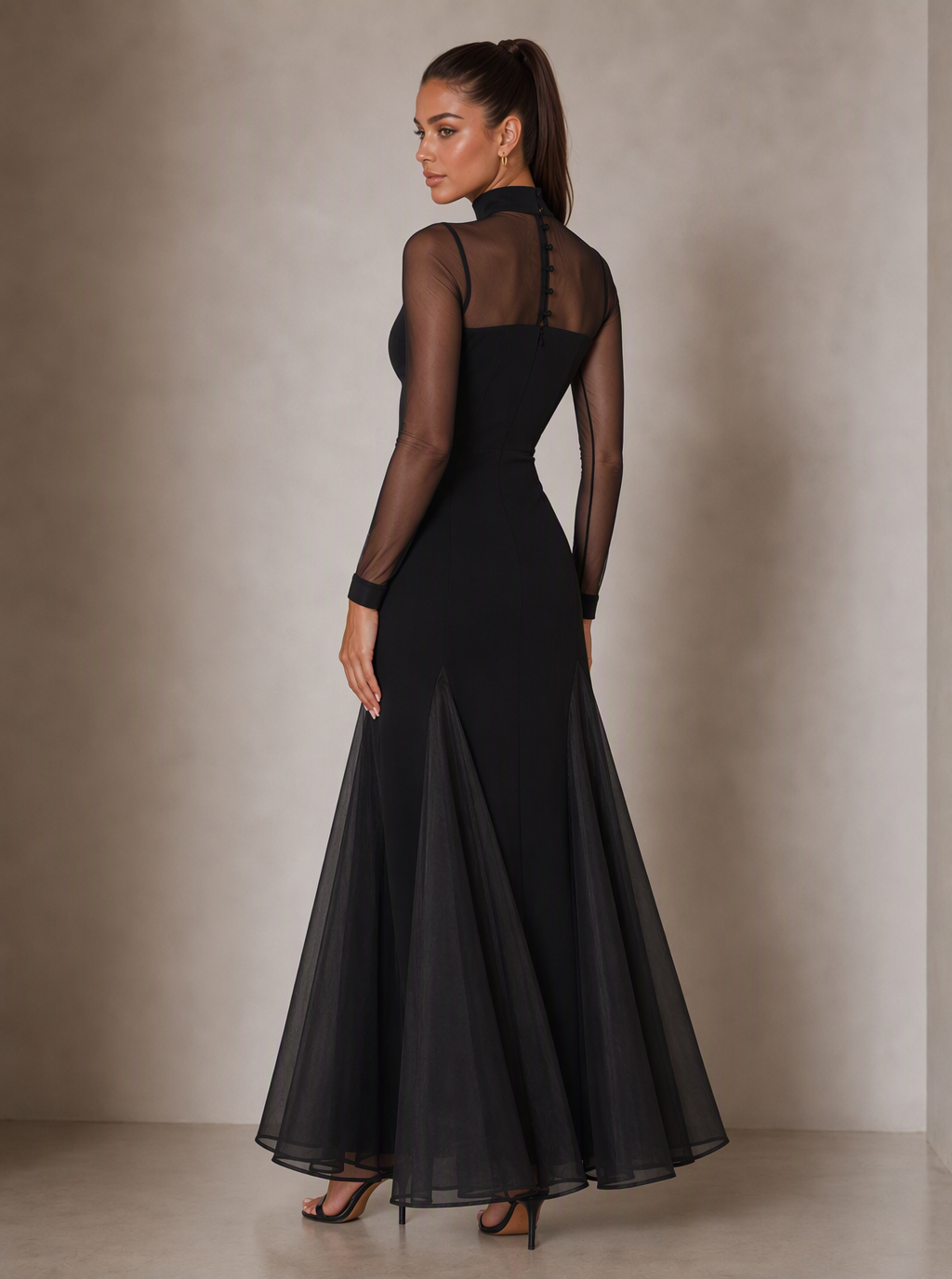 Zephrina Amarante velvet lace-sleeve wrap maxi dress in black