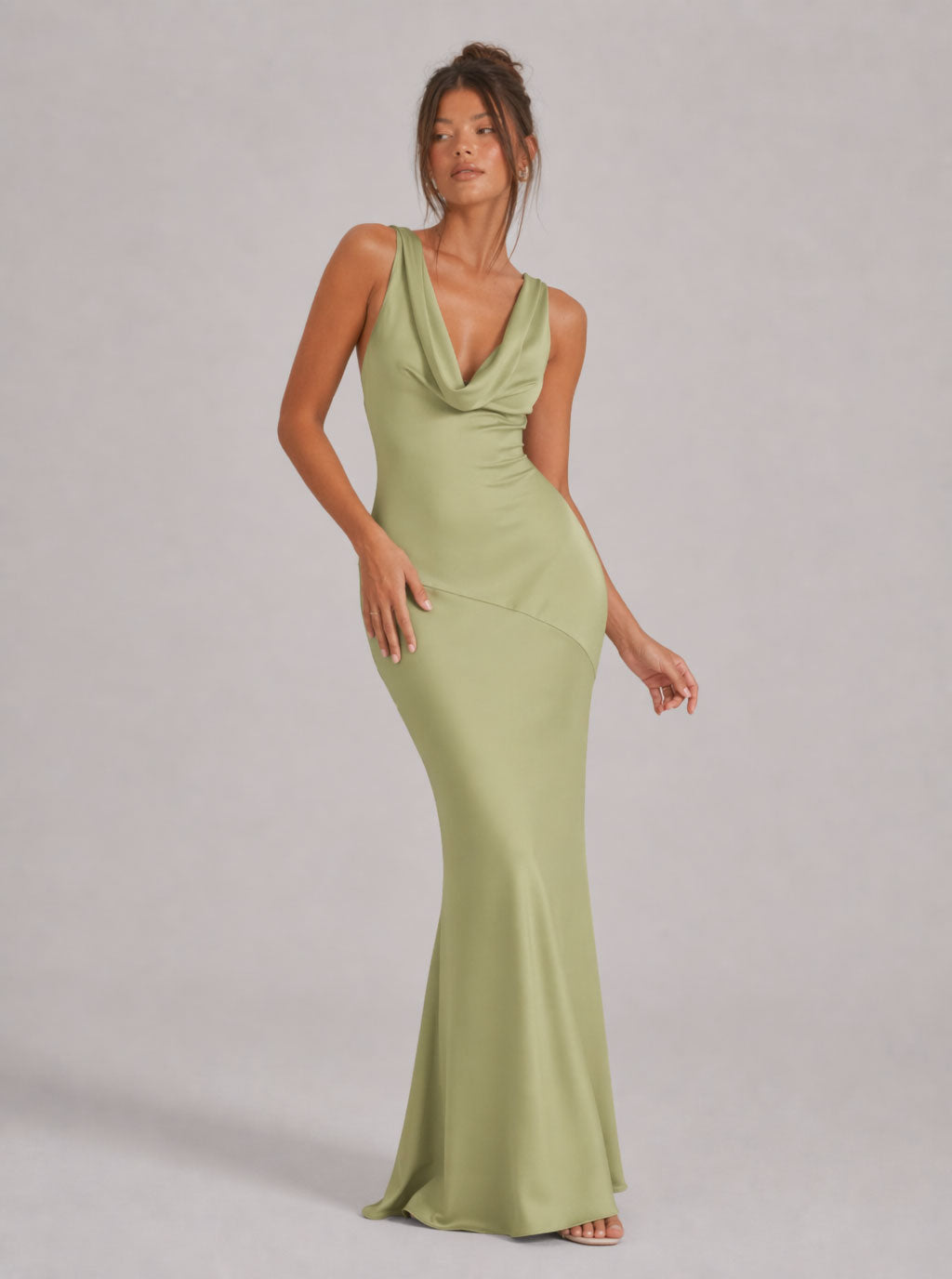 Zephrina Arlette cowl satin-look maxi dress in blue