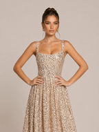 Roma Pailletten-Midikleid in Champagner