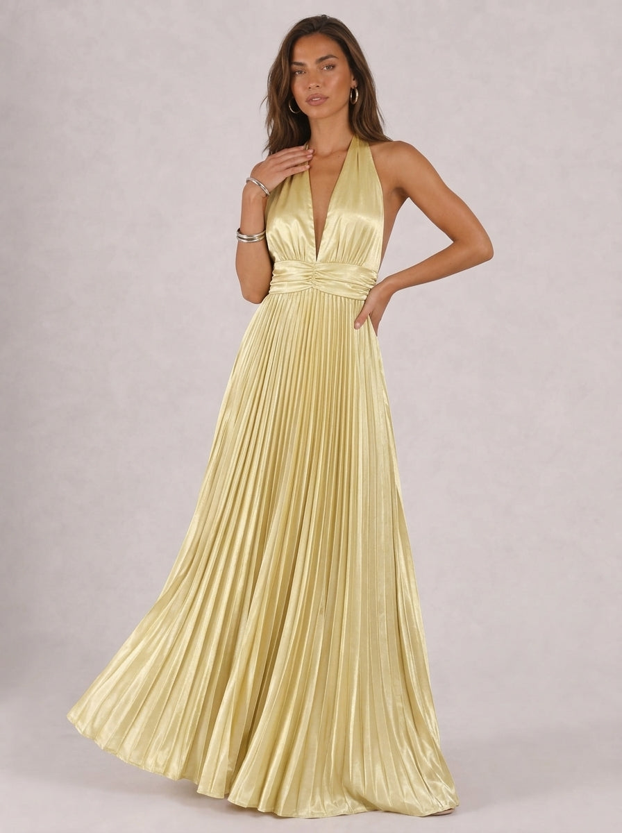 Avenelle Pleated Satin Maxi Dress