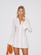 Zephrina Odessa button-front linen-look mini dress in blue