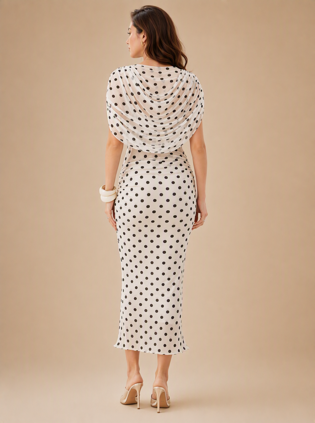 Zephrina Maelys draped polka dot midi dress in white