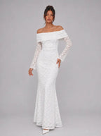 Zephrina Emmeline off-shoulder lace maxi dress in white