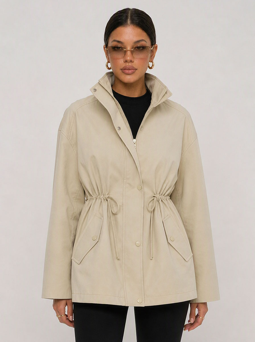 Zephrina Rowena drawstring utility jacket in light khaki