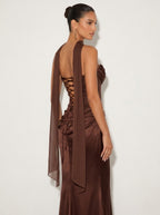 Zephrina Maristella scarf-neck maxi dress in brown