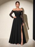 Zephrina Cecile off-shoulder velvet slit maxi dress