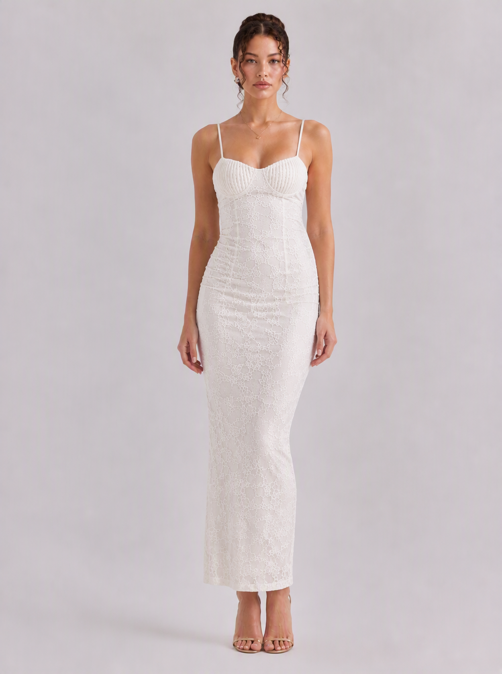Zephrina Jessara strapless lace maxi dress in white