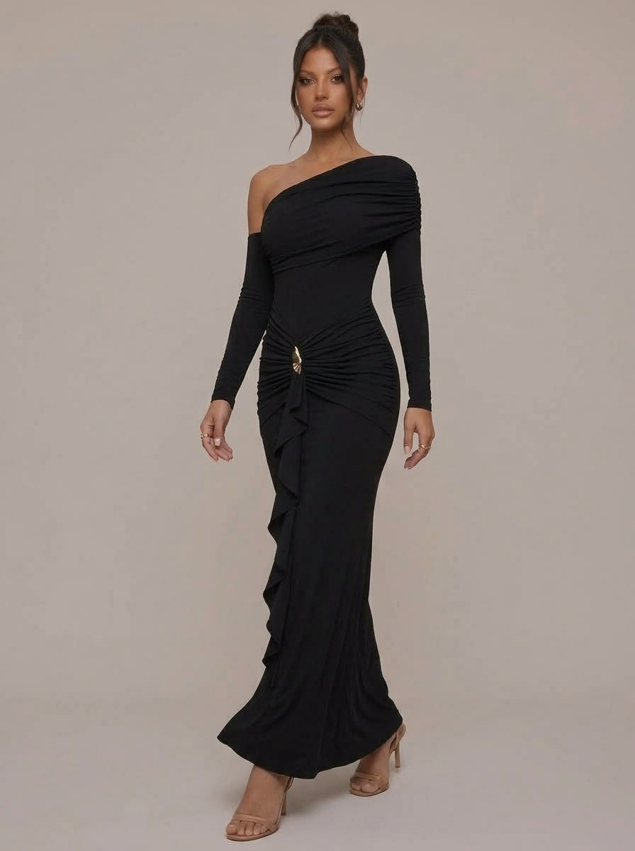 Gabija Asymmetric Ruched Maxi Dress