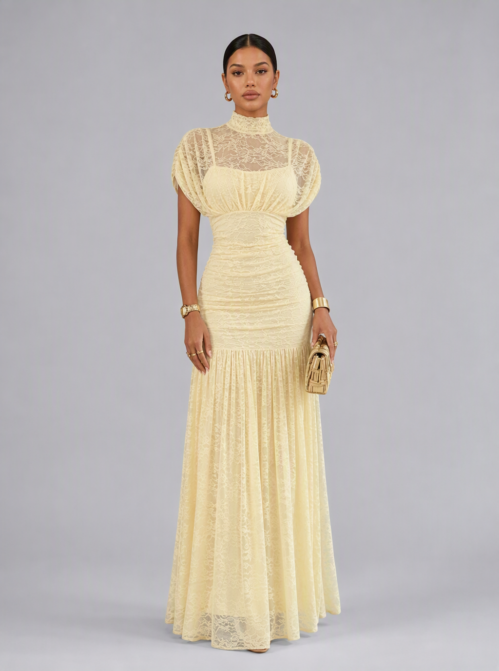 Zephrina Noemie lace yoke maxi dress in yellow