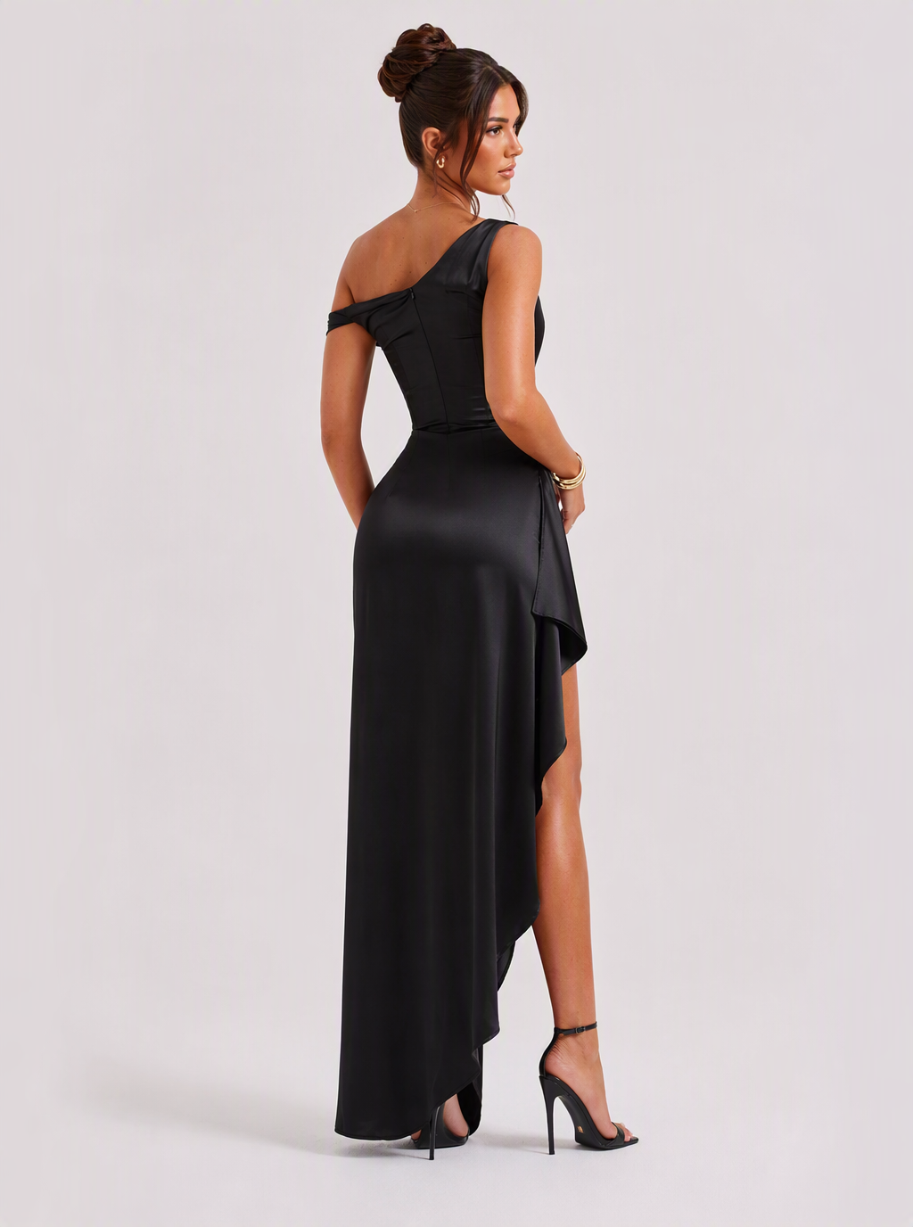 Zephrina Eulalie one-shoulder satin maxi dress