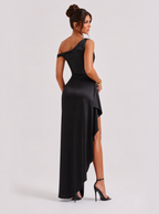 Zephrina Eulalie one-shoulder satin maxi dress