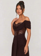 Zephrina Mariette sequin lace maxi dress in brown