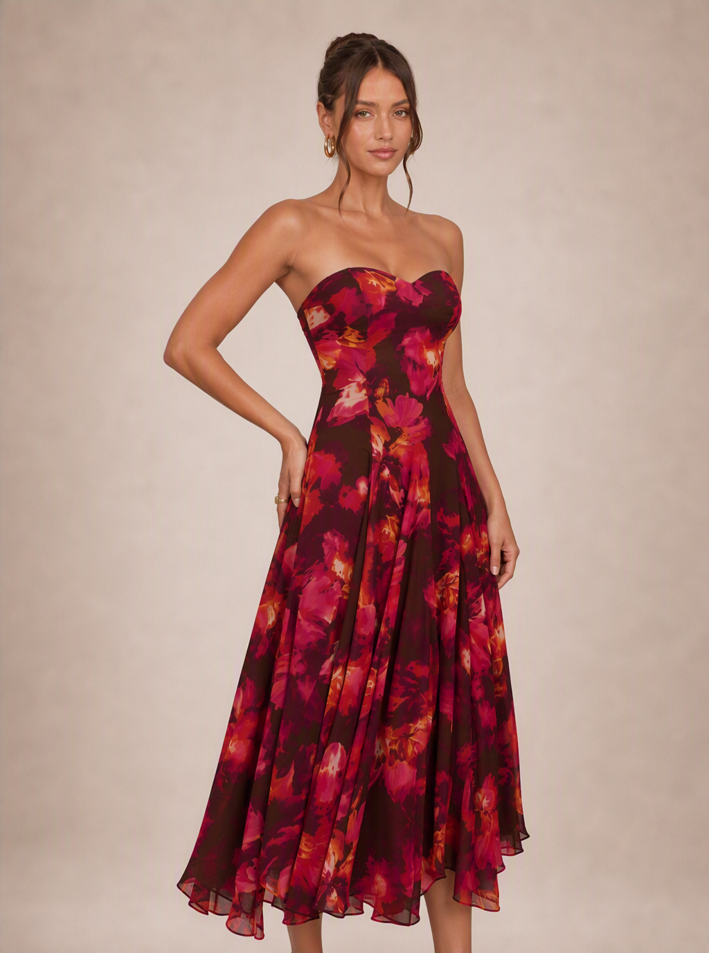 Zephrina Helvianne strapless floral midi dress