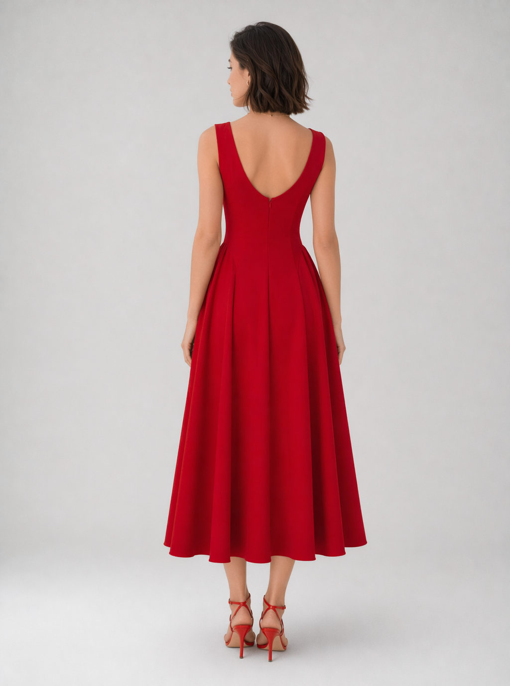 Zephrina Sleeveless Back Cutout Fit & Flare Midi Dress