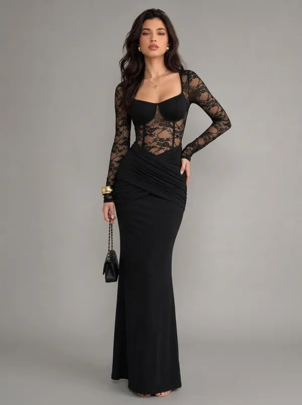 Zephrina Thomasina lace bodice maxi dress in black