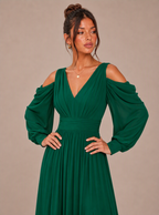 Zephrina Maelle chiffon cold shoulder maxi dress in green