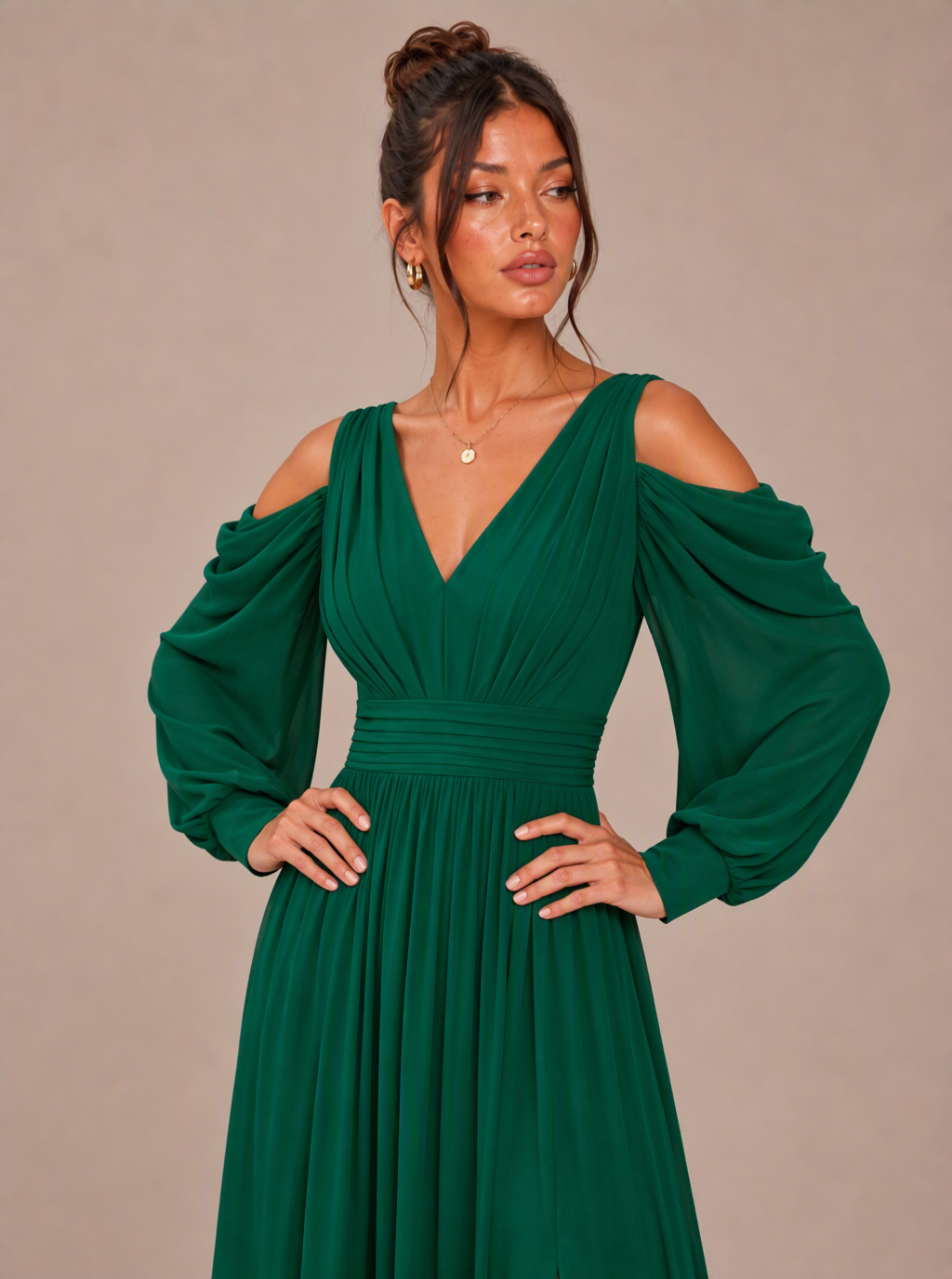 Zephrina Maelle chiffon cold shoulder maxi dress in green