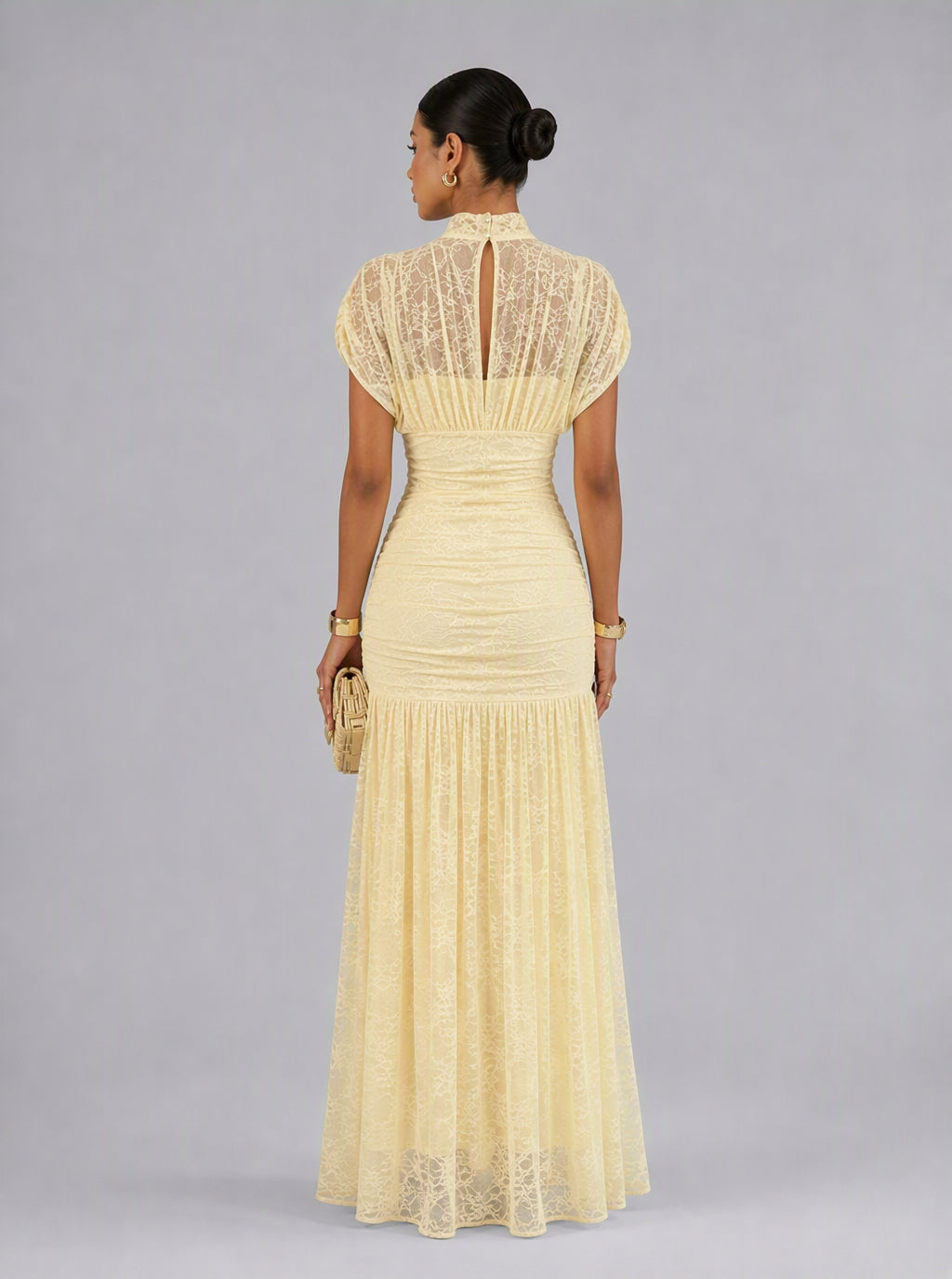 Zephrina Noemie lace yoke maxi dress in yellow
