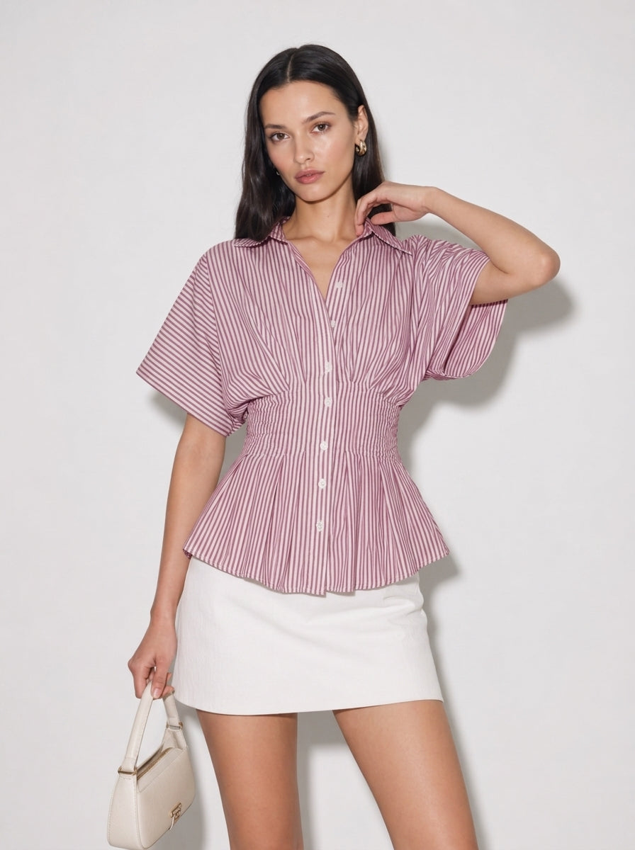 Camicia a righe arricciata Marisol