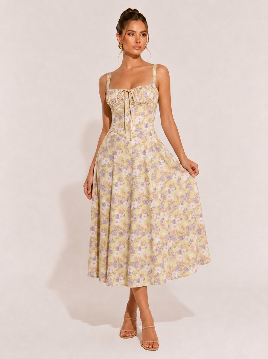 Olivia Midi-Kleid mit Raffung und eckigem Ausschnitt