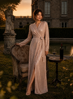 Zephrina Elowen metallic wrap maxi dress in pink