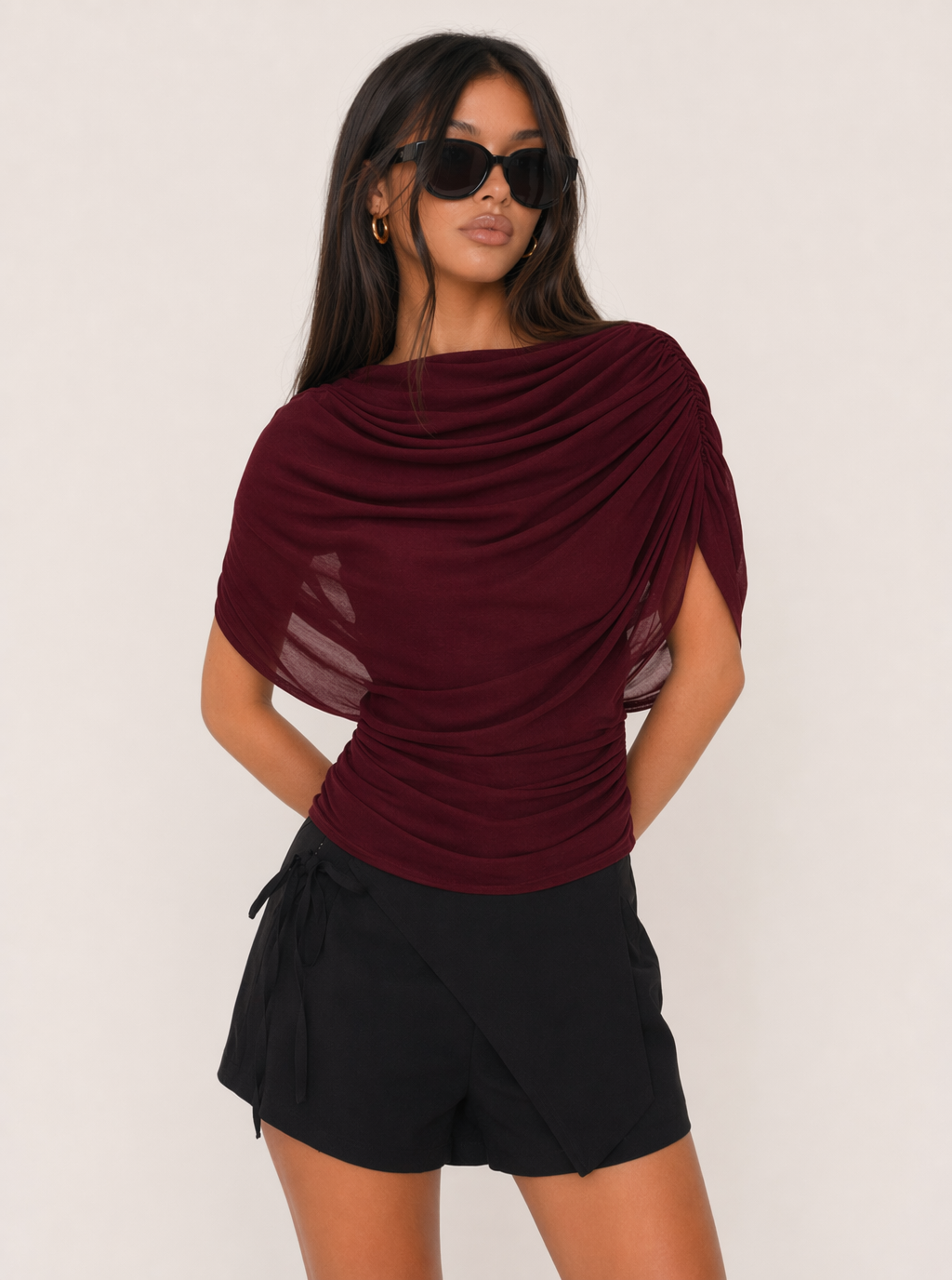 Reese Drapierter Mesh-Top