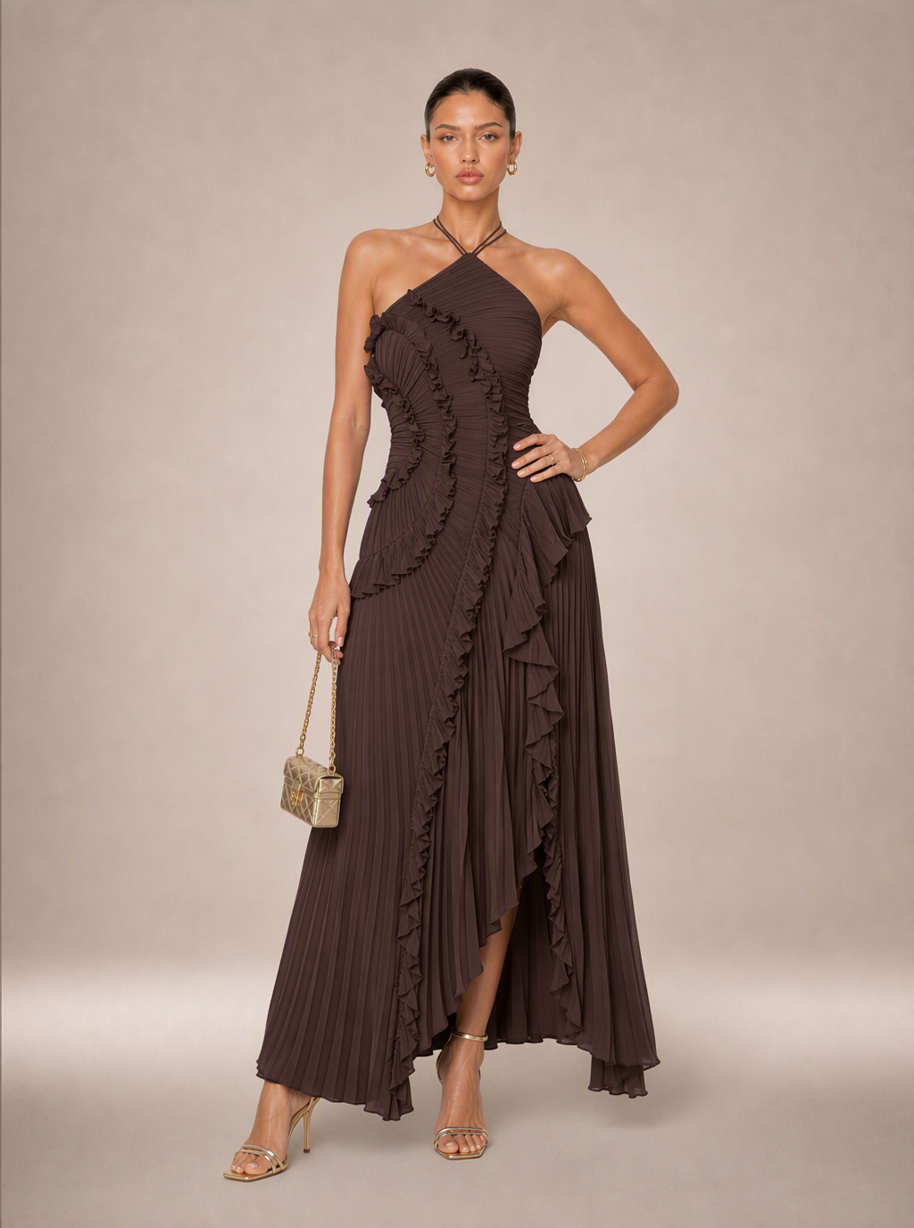 Zephrina Delphia ruffle chiffon maxi dress
