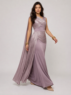 Zephrina Serenelle pleated satin maxi dress in dusty purple