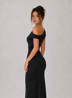Zephrina Davina one-shoulder knit maxi dress in black