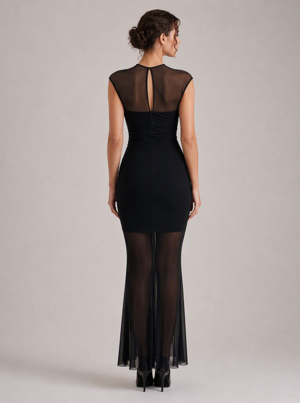 Zephrina Ophienne sheer mesh maxi dress in black